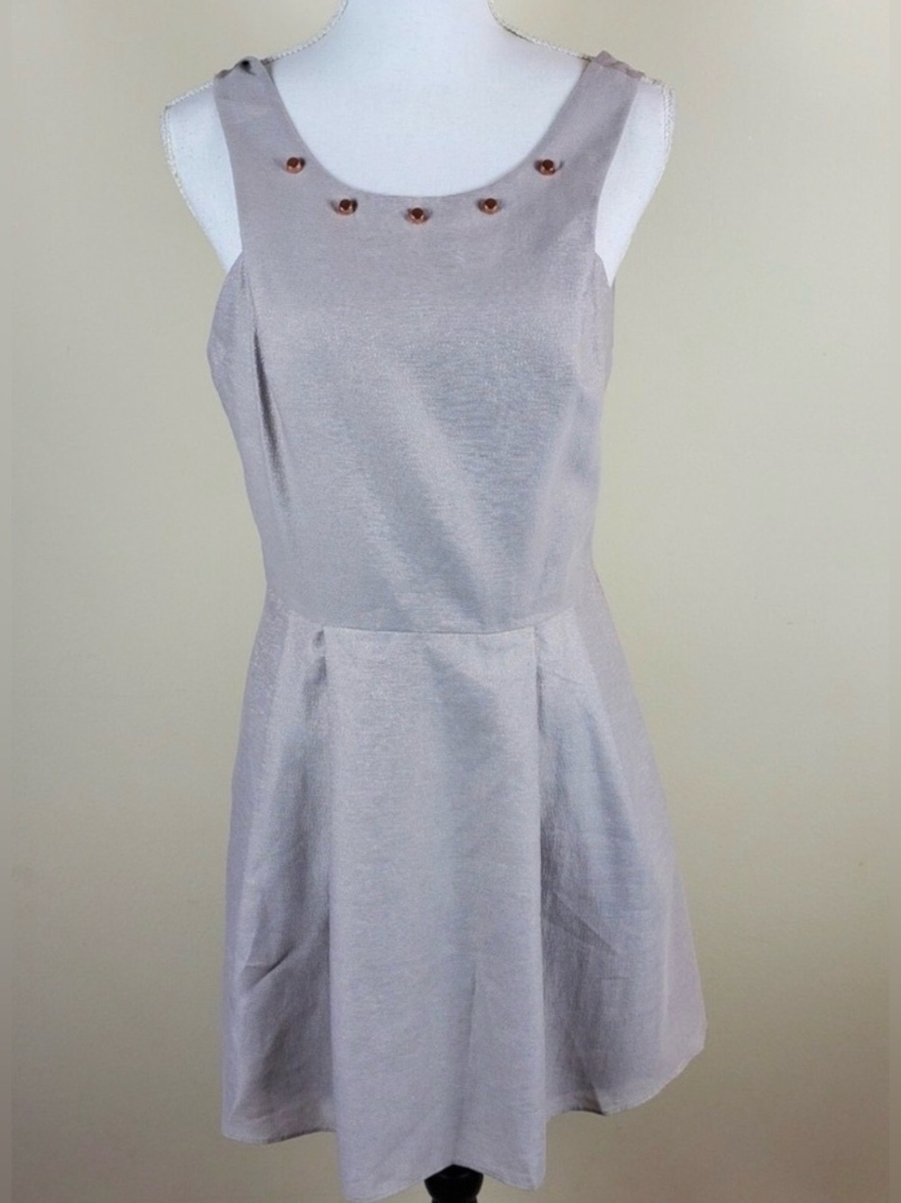 BCBGeneration Light Gray Metallic Fit & Flare Mini Dress